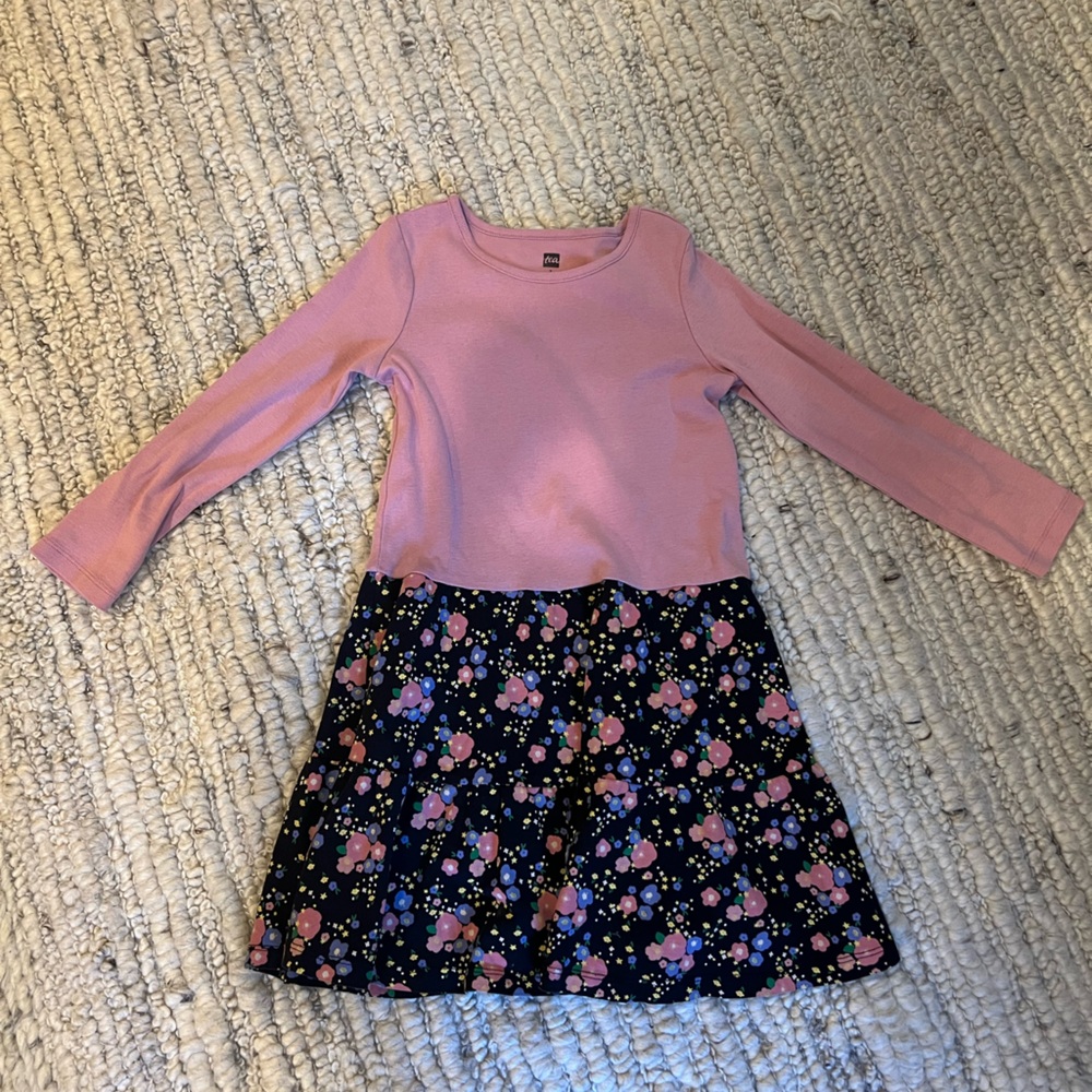 Tea Collection dress pink top, flower skirt. Size 7.